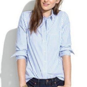 Madewell Blue & White Vertical Stripe & Pinstripes Button-Down Collared Shirt